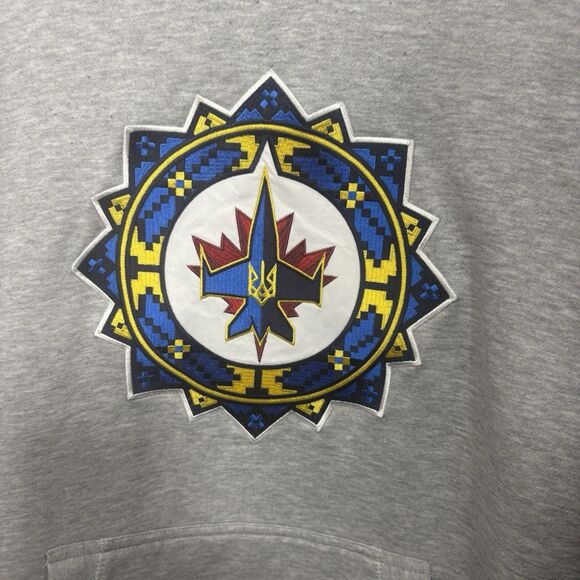 Jets Gear Hoodie Men XL Gray Pullover Winnipeg Logo Canada Hockey Fan Sweatshirt - Picture 2 of 8